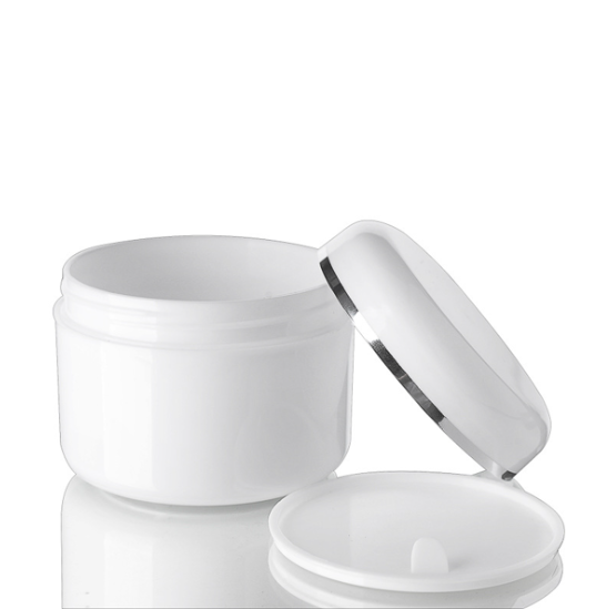 High Quality Free Sample Cosmetic Body Lotion Container 100g 100ml White Plastic Face Cream Jar with Silver Edge