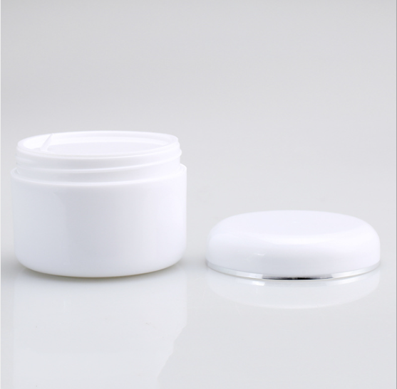 High Quality Free Sample Cosmetic Body Lotion Container 100g 100ml White Plastic Face Cream Jar with Silver Edge