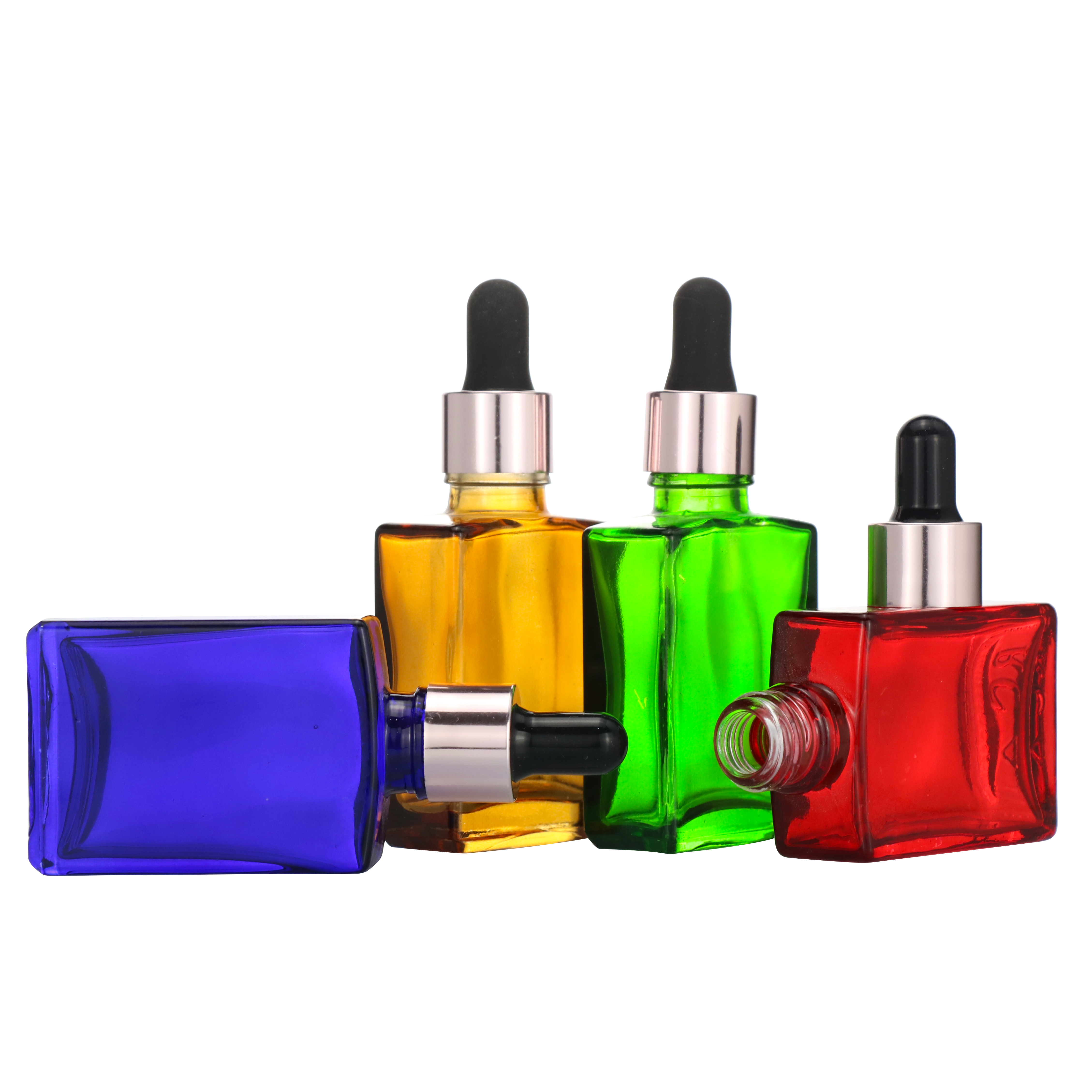 High Quality French Square Glass Bottle with Dropper Pipette