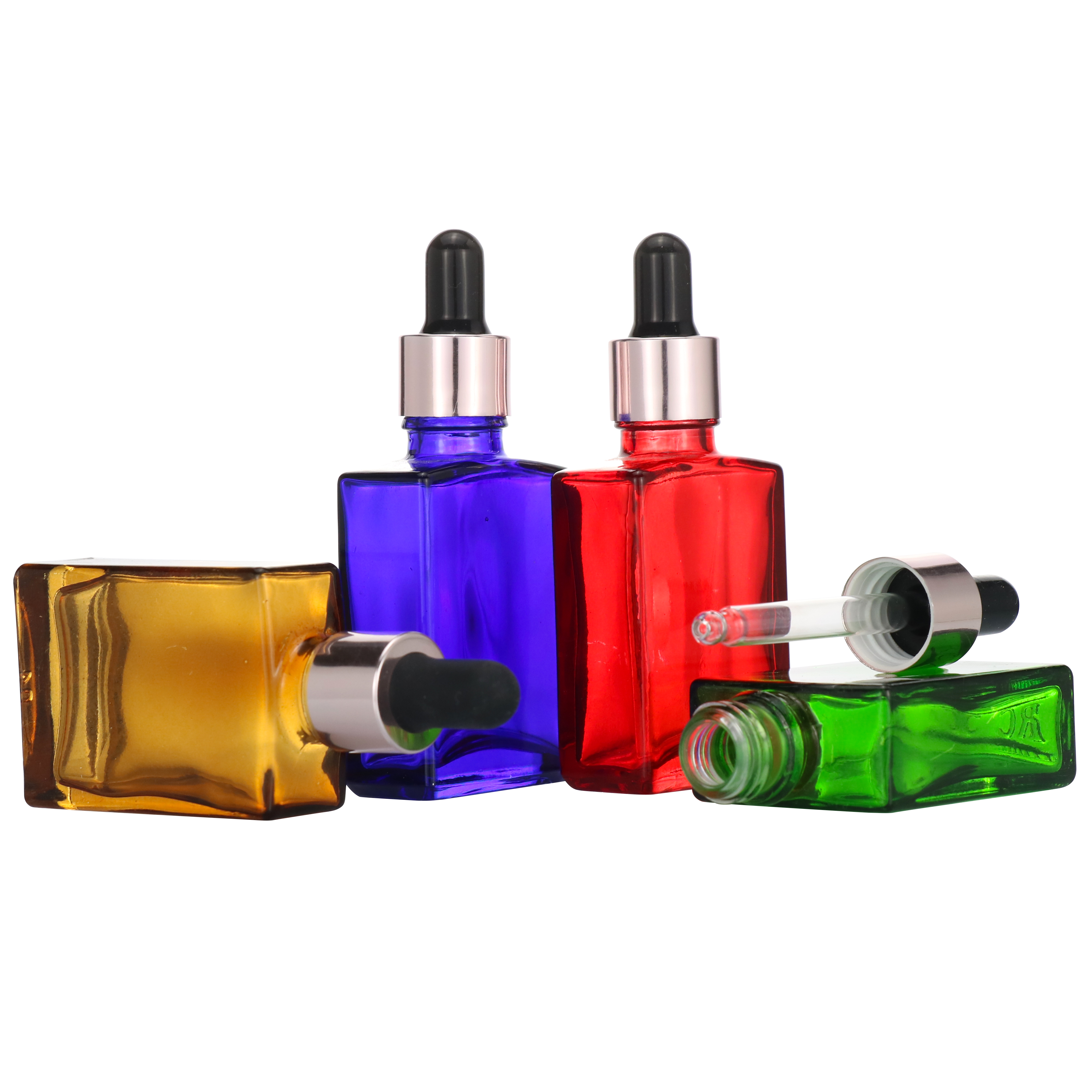 High Quality French Square Glass Bottle with Dropper Pipette