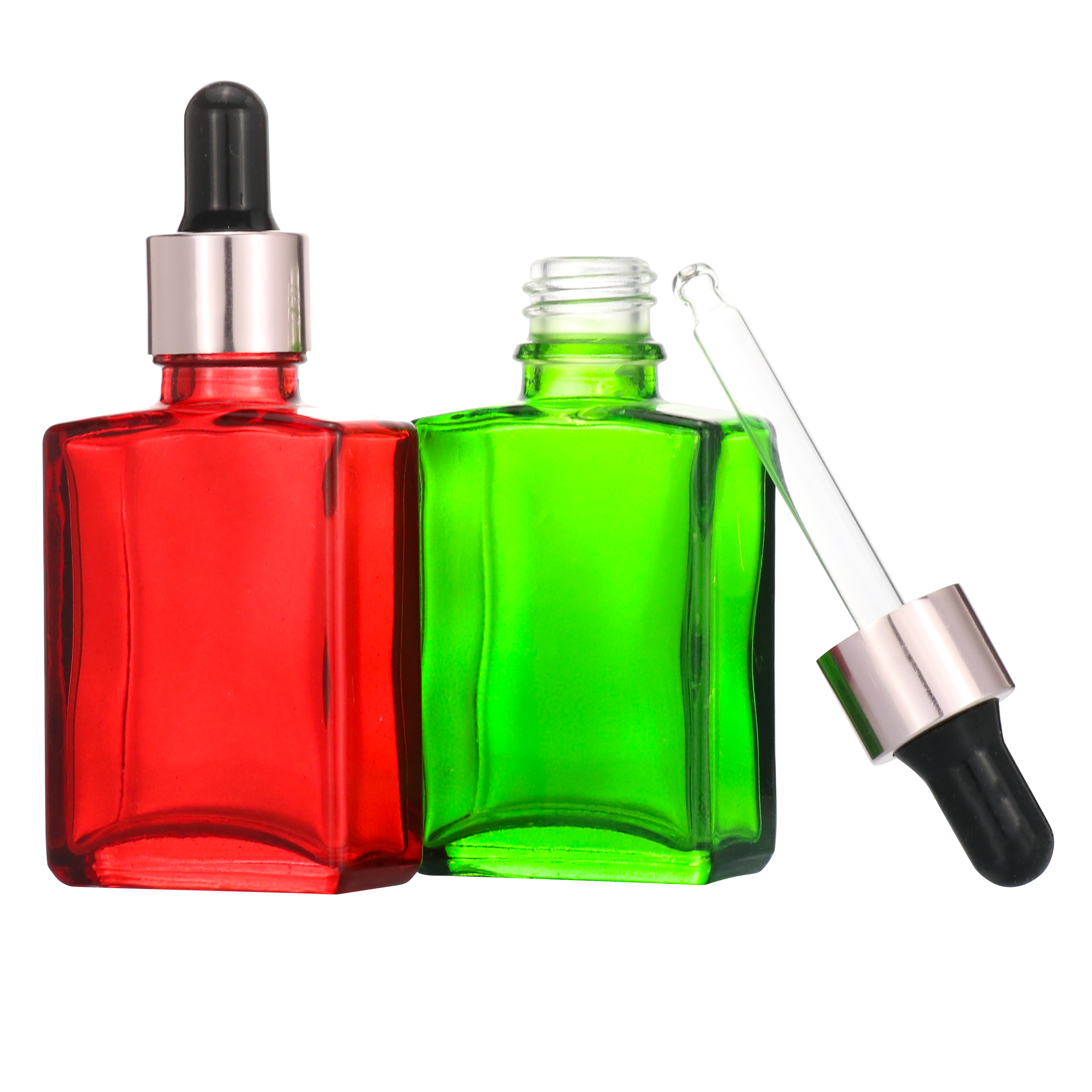 High Quality French Square Glass Bottle with Dropper Pipette