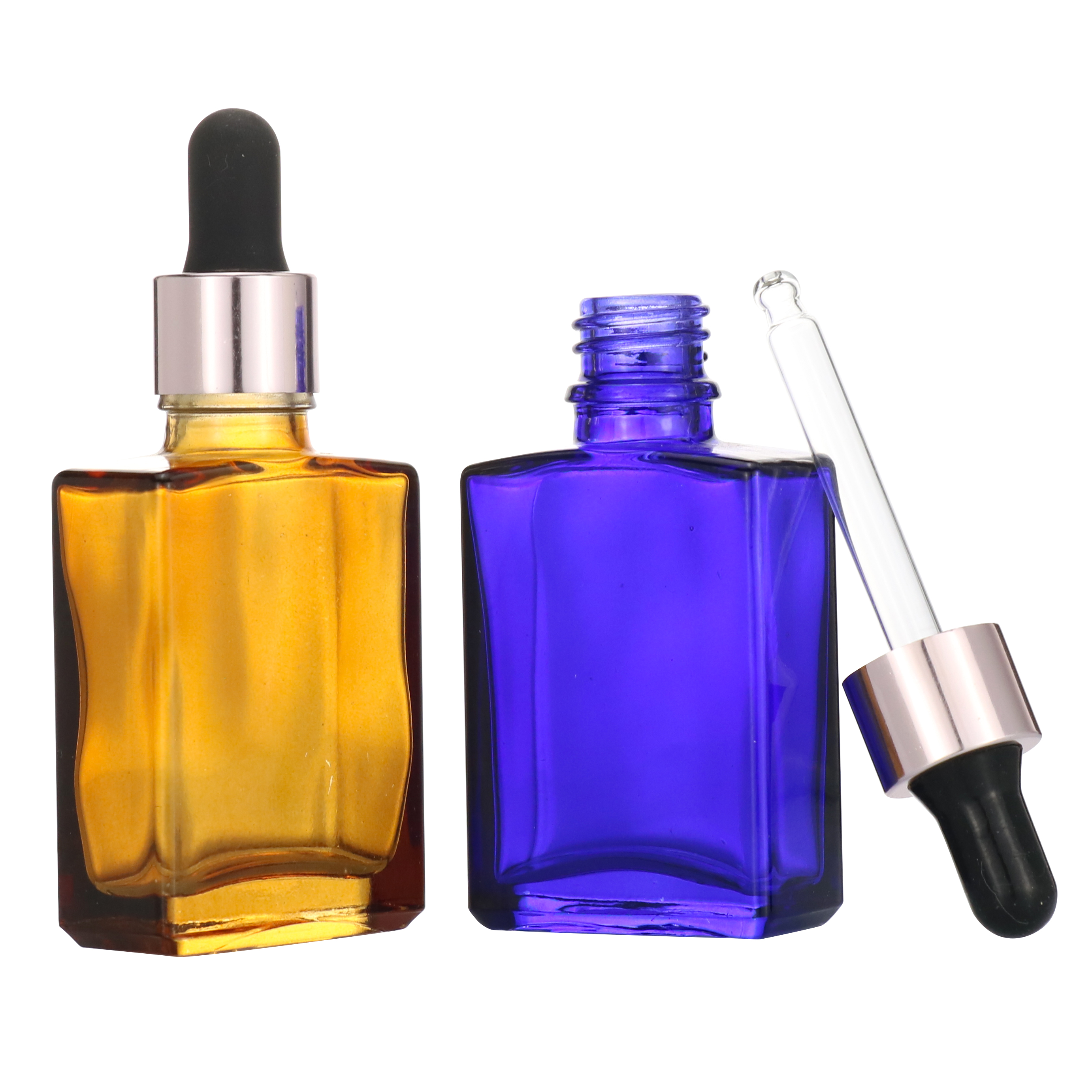 High Quality French Square Glass Bottle with Dropper Pipette
