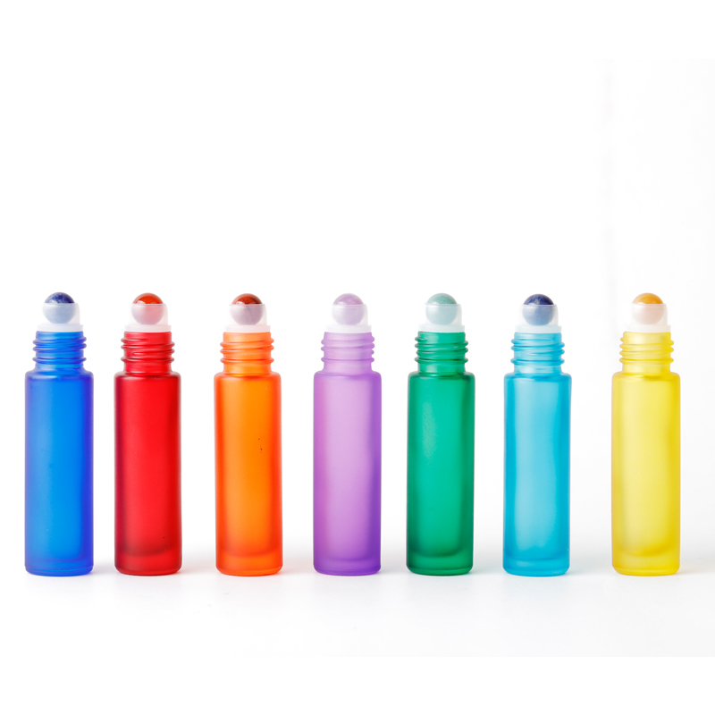 High Quality Frosted 10ml Roll On Glass Bottle 10 ml Roller Bottle With Gemstone Ball