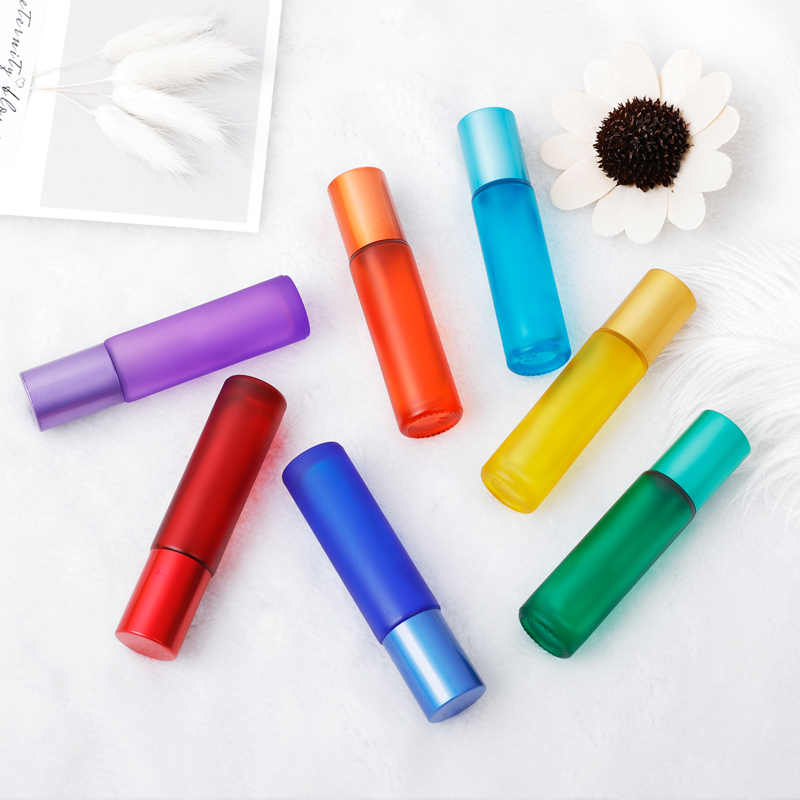 High Quality Frosted 10ml Roll On Glass Bottle 10 ml Roller Bottle With Gemstone Ball