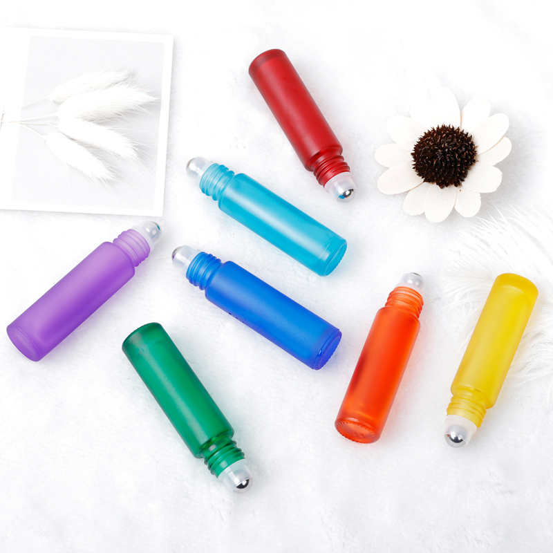 High Quality Frosted 10ml Roll On Glass Bottle 10 ml Roller Bottle With Gemstone Ball