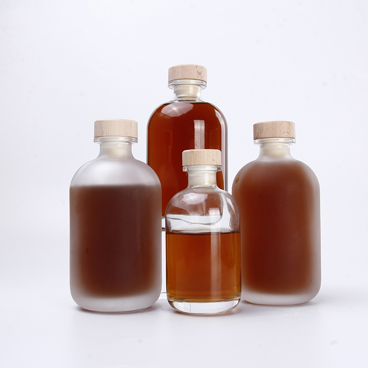 High Quality Frosted 250ml 375ml 500ml 8oz 12oz 16oz Gin Glass Bottle With Wood Cork Stopper