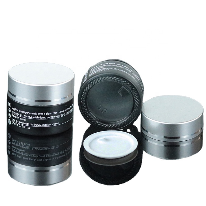 High Quality  Frosted Cosmetic Matt Black Glass Jar with Screw Silver Lid  (GJM50)