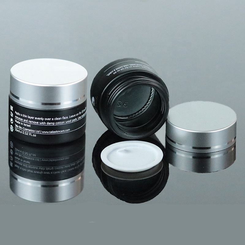 High Quality Frosted Cosmetic Matt Black Glass Jar with Screw Silver Lid (GJM50)