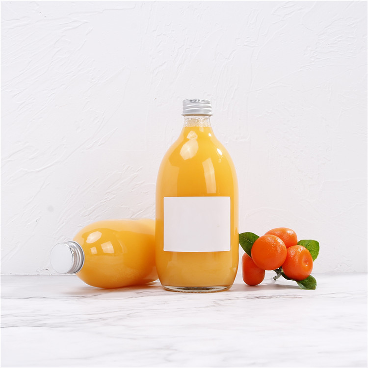High Quality Glass 300ml 500ml Octagonal Orange Juice Drinking Bottles With Metal Lid