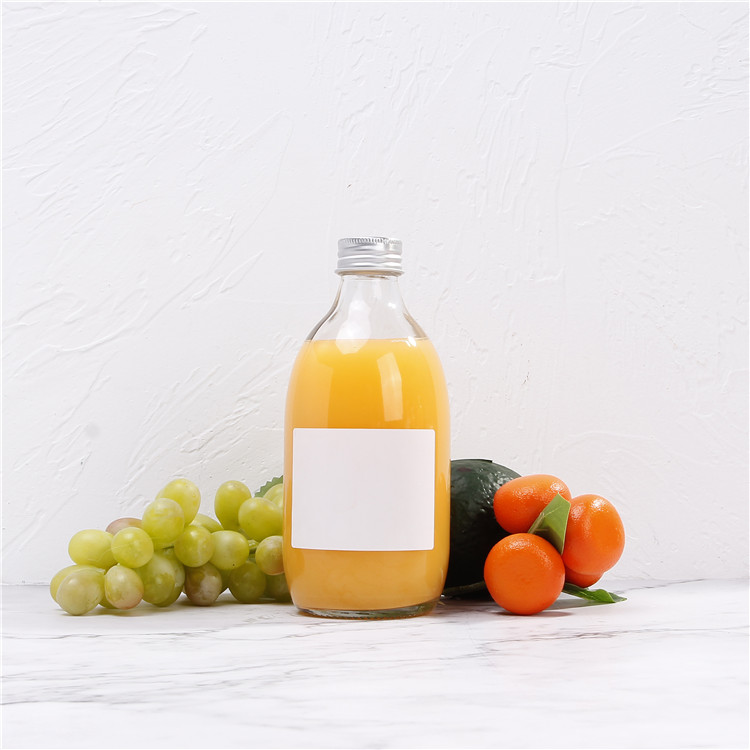 High Quality Glass 300ml 500ml Octagonal Orange Juice Drinking Bottles With Metal Lid