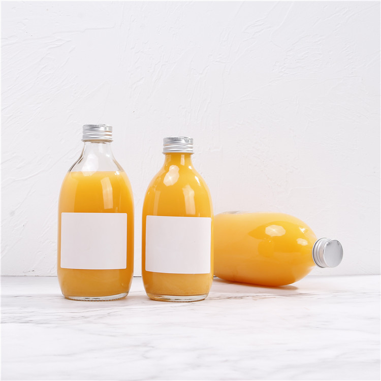 High Quality Glass 300ml 500ml Octagonal Orange Juice Drinking Bottles With Metal Lid