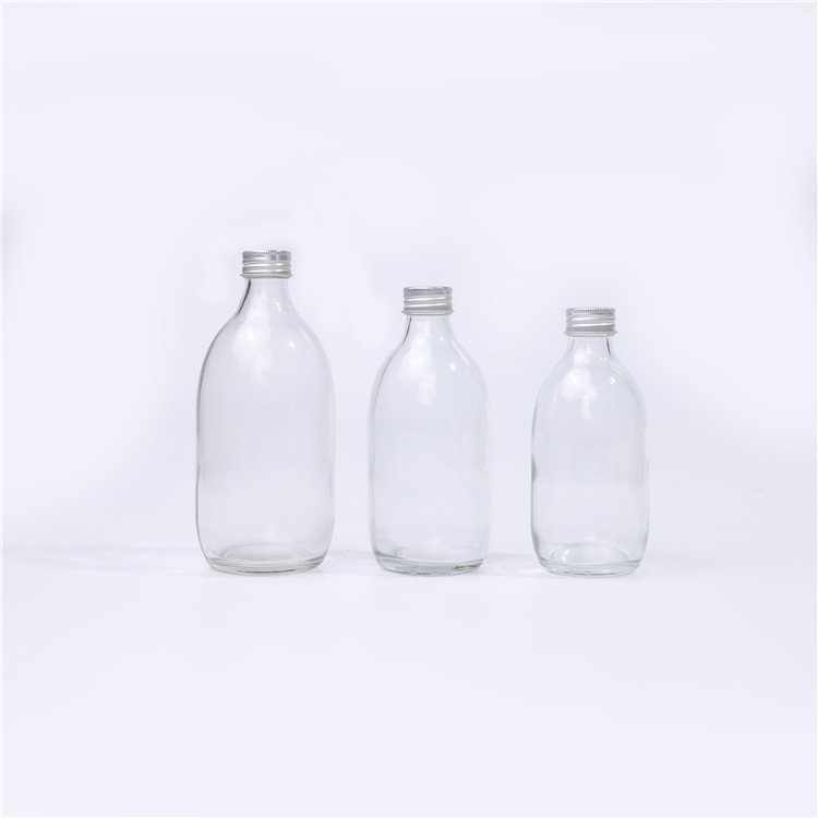High Quality Glass 300ml 500ml Octagonal Orange Juice Drinking Bottles With Metal Lid