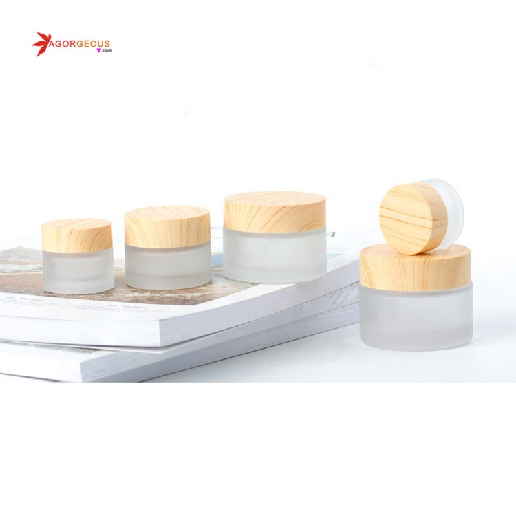High Quality Glass Bottle Cosmetics Cream Empty Jar Glass Cosmetic Jar with bamboo lid 5g 10g 15g 30g 50g facial cream bottle