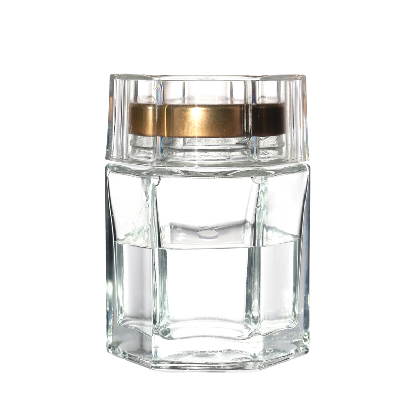 High Quality Glass Jar Supplier Flint Crystal Customize Empty Hexagonal Glass Jar