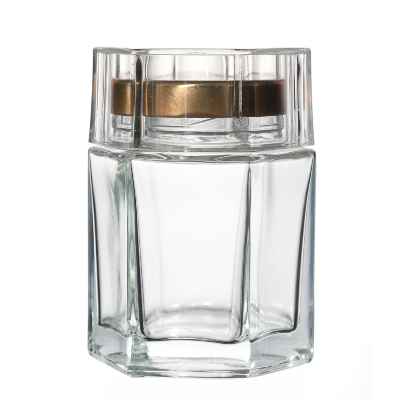 High Quality Glass Jar Supplier Flint Crystal Customize Empty Hexagonal Glass Jar