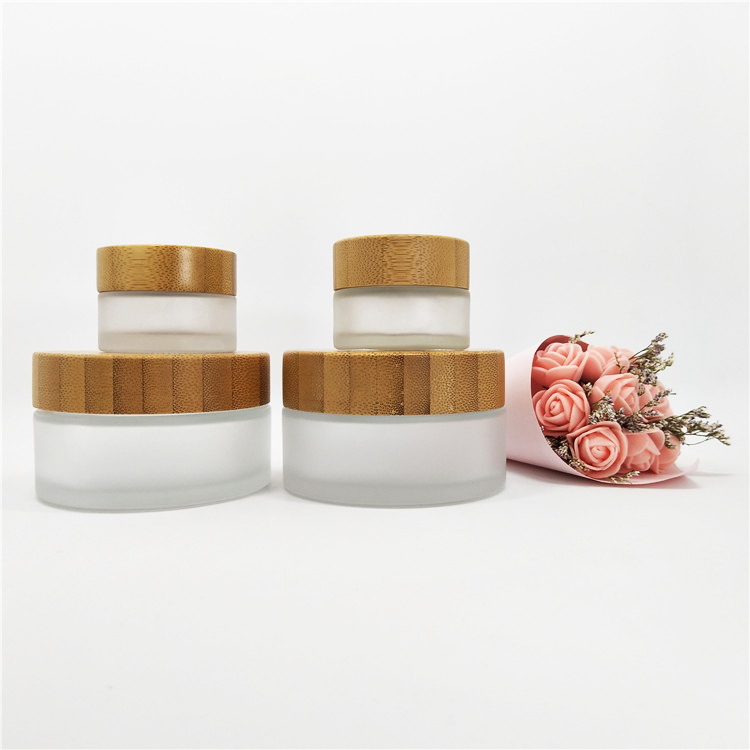 High Quality Glass Jar with Bamboo Cap 5g 10g15g 20g 25g 30g 50g 60g 100g Cream Jar Clear and Frosted Glass Cream Jar