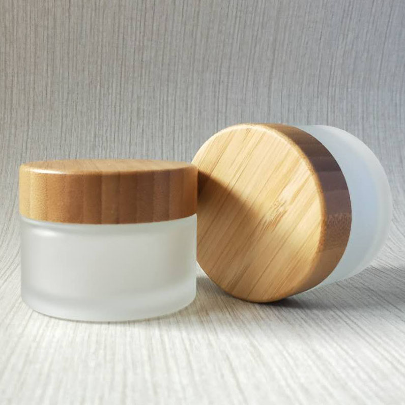 High Quality Glass Jar with Bamboo Cap 5g 10g15g 20g 25g 30g 50g 60g 100g Cream Jar Clear and Frosted Glass Cream Jar
