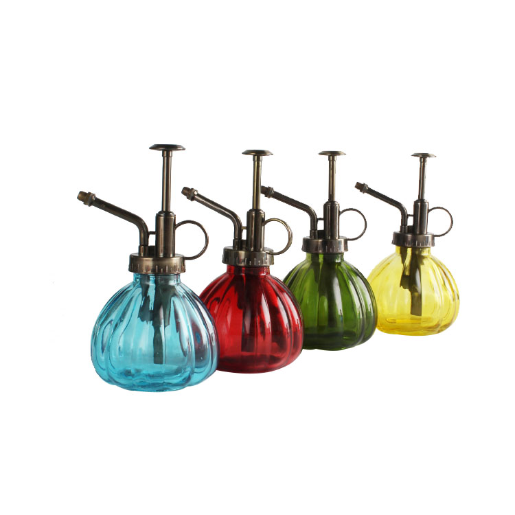 High Quality Glass Pumpkin Shaped Glass Watering Can 250ml Spray Bottle with Pump