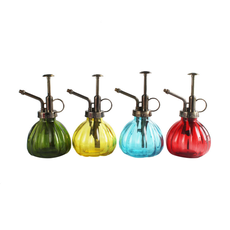 High Quality Glass Pumpkin Shaped Glass Watering Can 250ml Spray Bottle with Pump