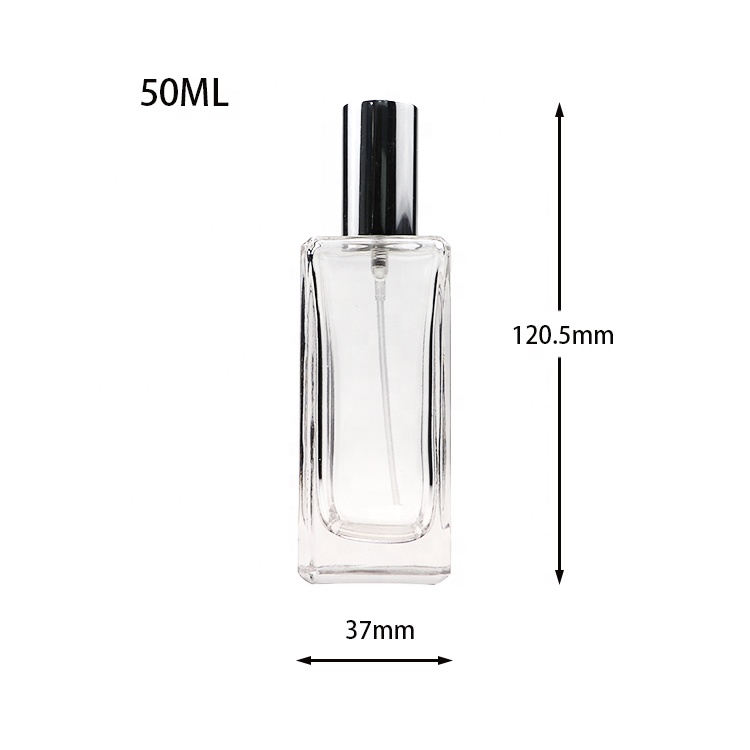 High Quality Glass Square Crimp Neck 50 ml Perfume Glass Bottle