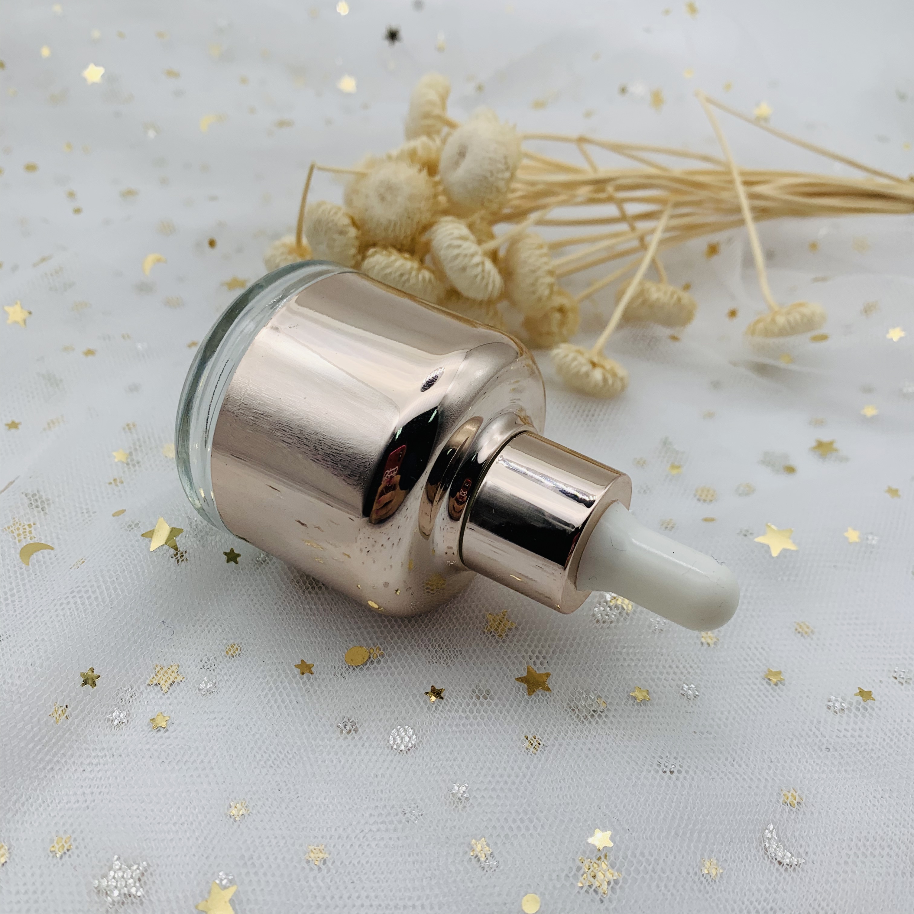 High Quality Gold Sliver 30ml Cosmetic Oil Bottle With Dropper