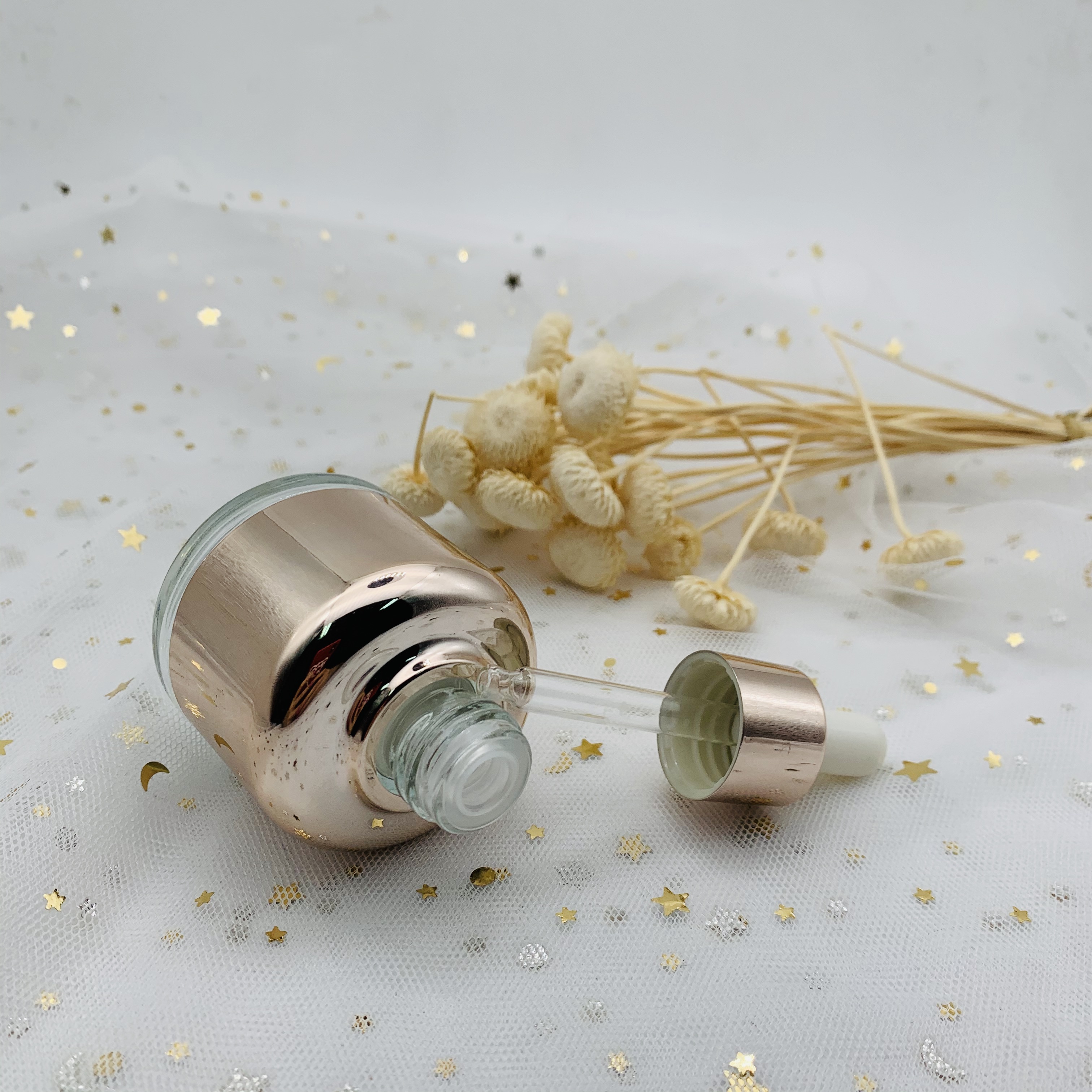 High Quality Gold Sliver 30ml Cosmetic Oil Bottle With Dropper