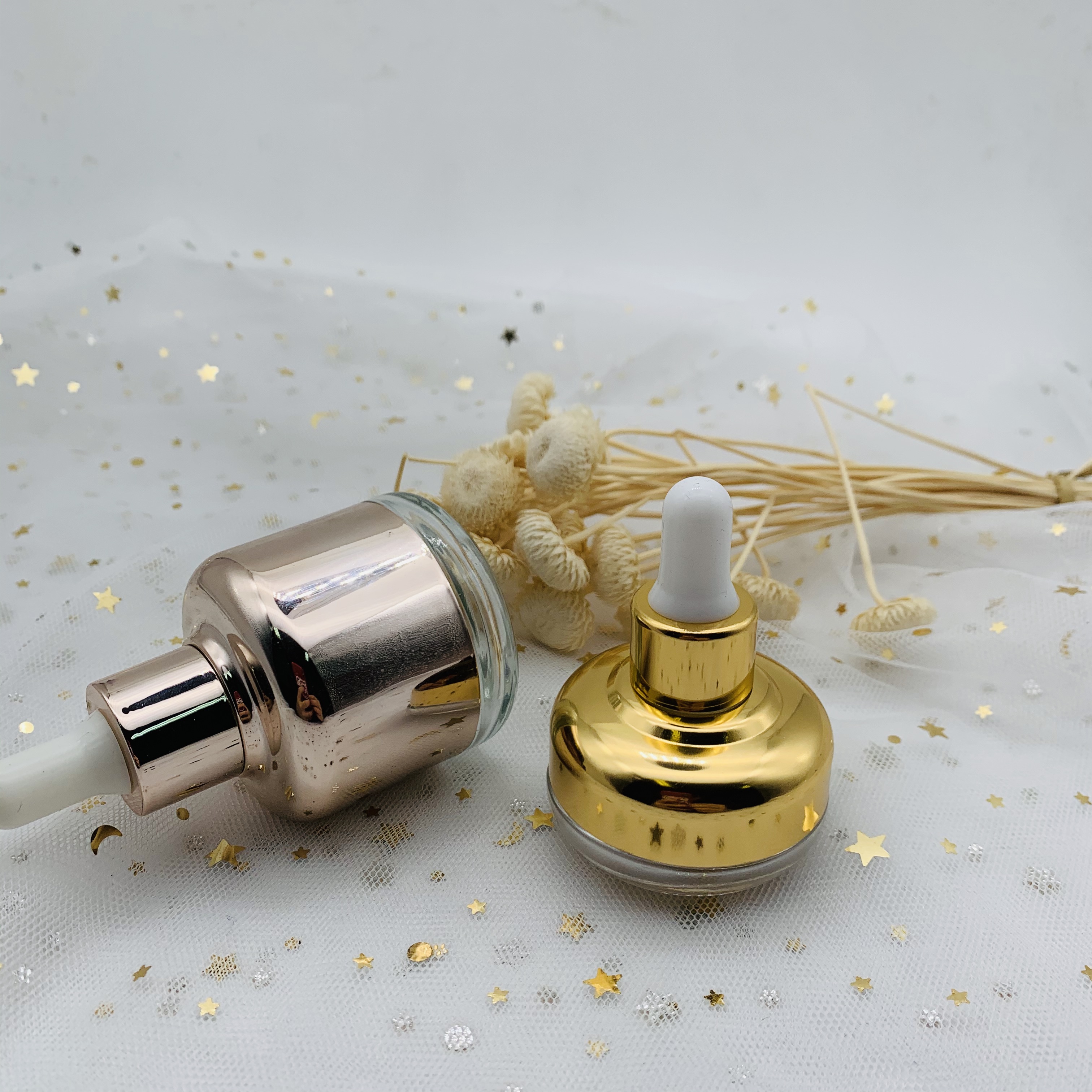 High Quality Gold Sliver 30ml Cosmetic Oil Bottle With Dropper