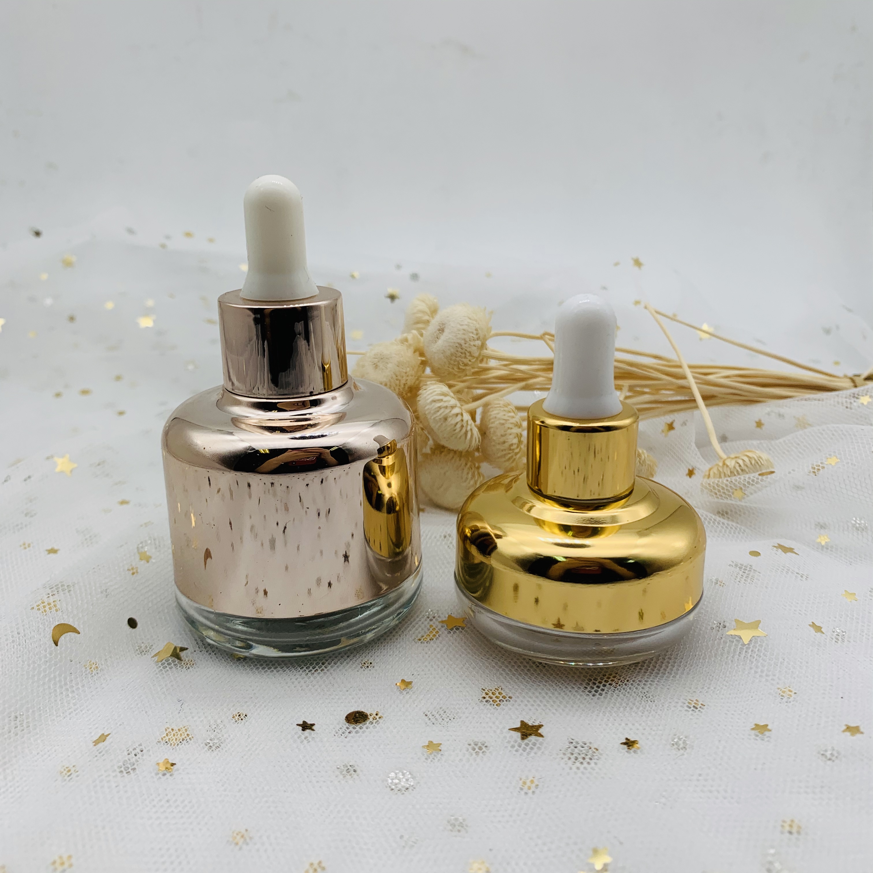 High Quality Gold Sliver 30ml Cosmetic Oil Bottle With Dropper