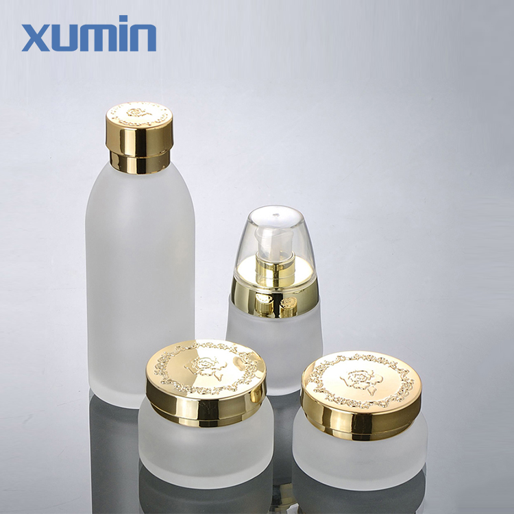High Quality Golden Cap 30G 50G Frosted Glass Jar Cosmetic 30Ml 120Ml Cosmetic glass bottles