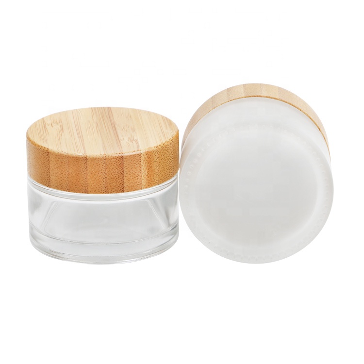 High Quality Good Selling Makeup Remover Container Skin Care Cosmetic 30g 50g Frosted Green Glass Jar Bamboo Lid