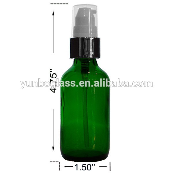High Quality Green Boston Round Glass Bottle 2 oz with Treatment Pump for Lotion and Cream