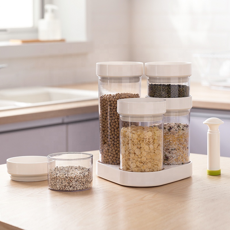 High Quality Kitchen Round Vacuumize Plastic Food Containers Storage Jar Set