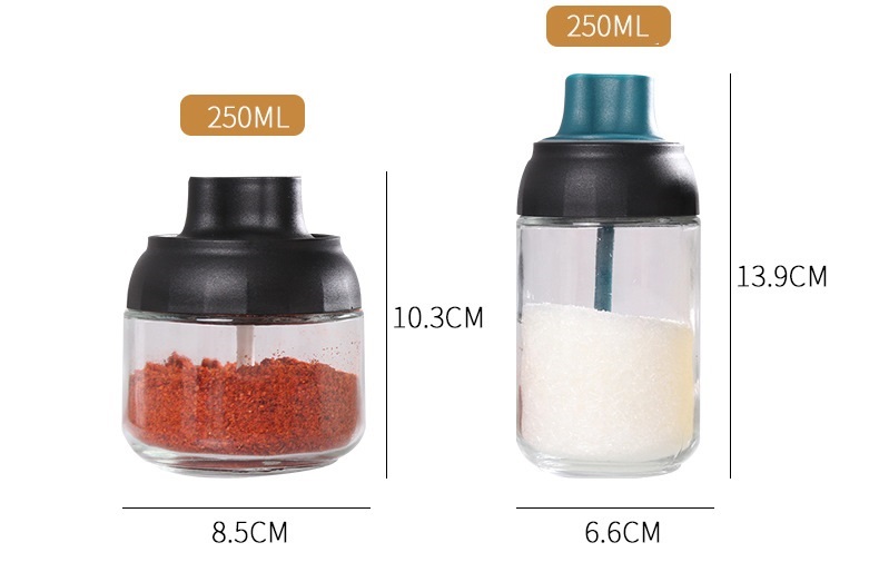 High Quality Kitchen Spice Containers Condiment Glass bottles Spice Mill Castors