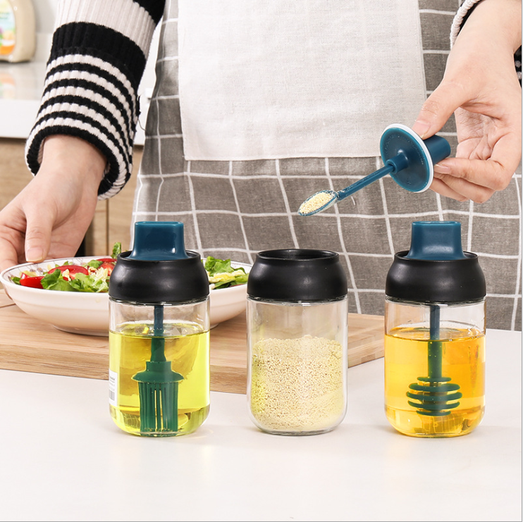 High Quality Kitchen Spice Packaging Containers Glass Spice Mill With Spoon