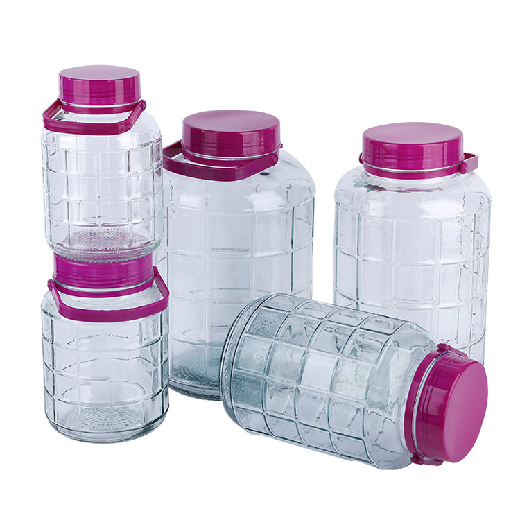 High Quality Large Round Glass Jar with Plaid Pattern 10L Home Made Juice Glass Jar Wide Mouth Wine Jar in Stock