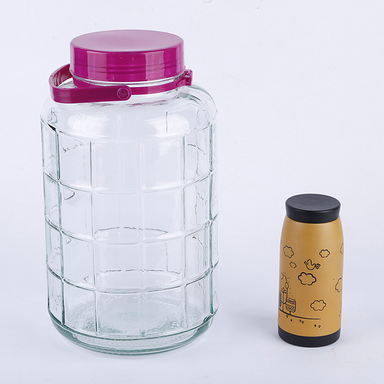High Quality Large Round Glass Jar with Plaid Pattern 10L Home Made Juice Glass Jar Wide Mouth Wine Jar in Stock