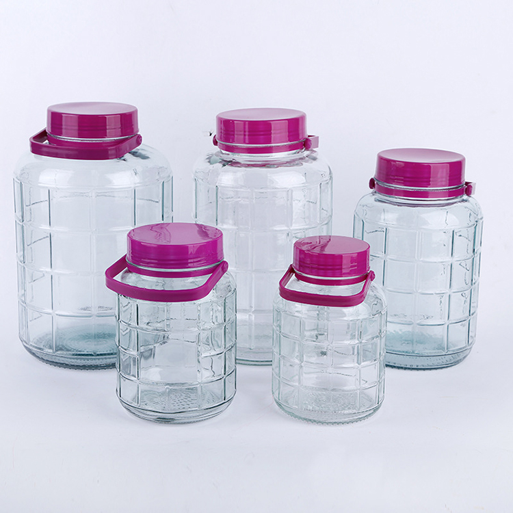 High Quality Large Round Glass Jar with Plaid Pattern 10L Home Made Juice Glass Jar Wide Mouth Wine Jar in Stock