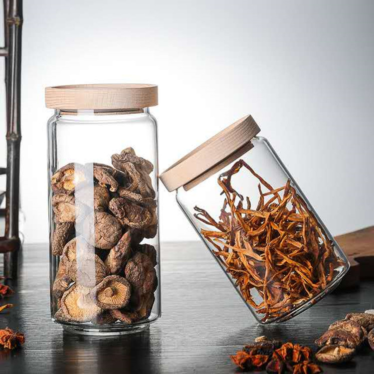 High Quality Luxurious Acacia Wood Material Kitchen Spice Storage Glass Jar with Black Wooden Lid