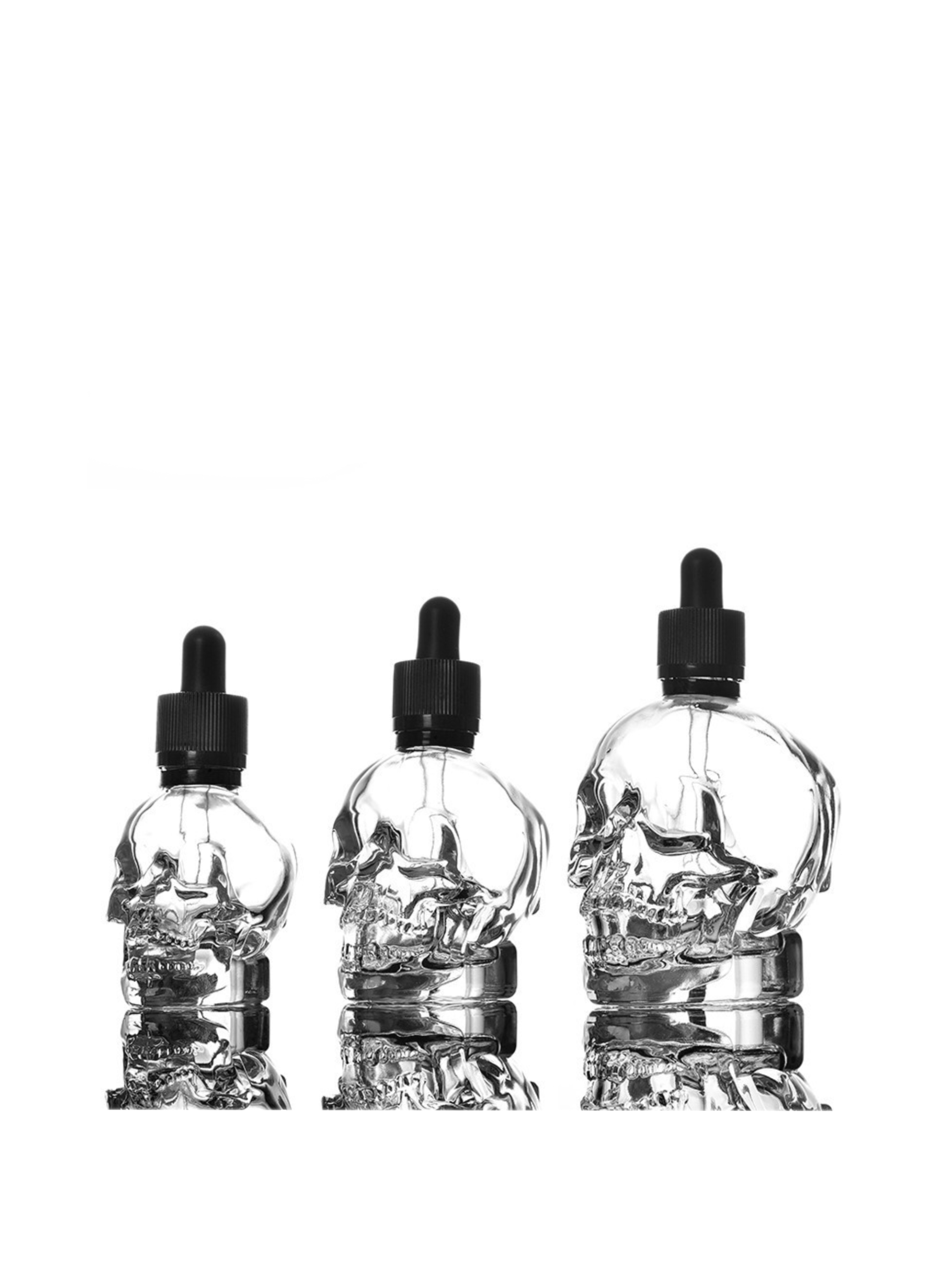 High Quality Luxury Skull Shape Glass Dropper Bottles 30ML