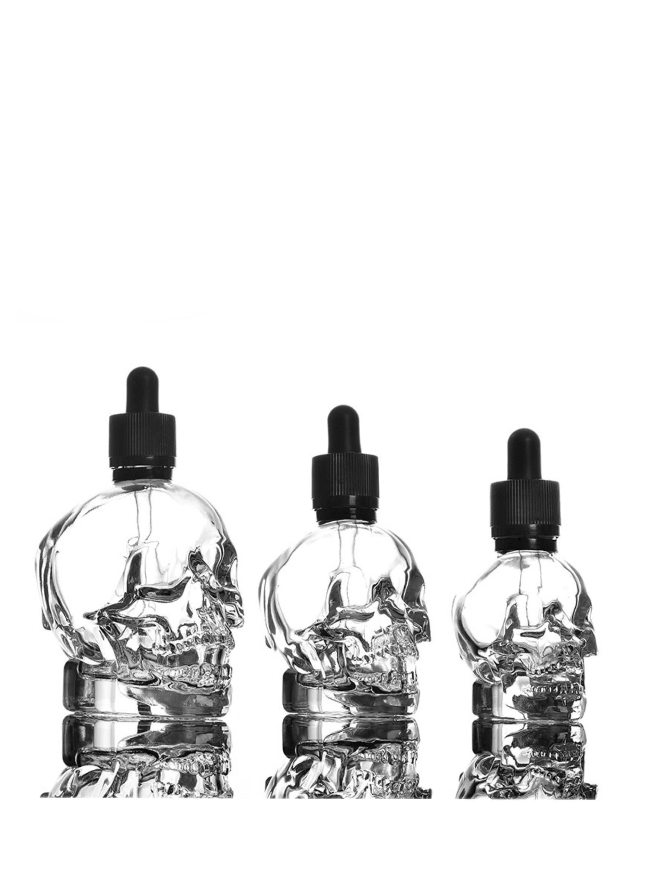 High Quality Luxury Skull Shape Glass Dropper Bottles 30ML