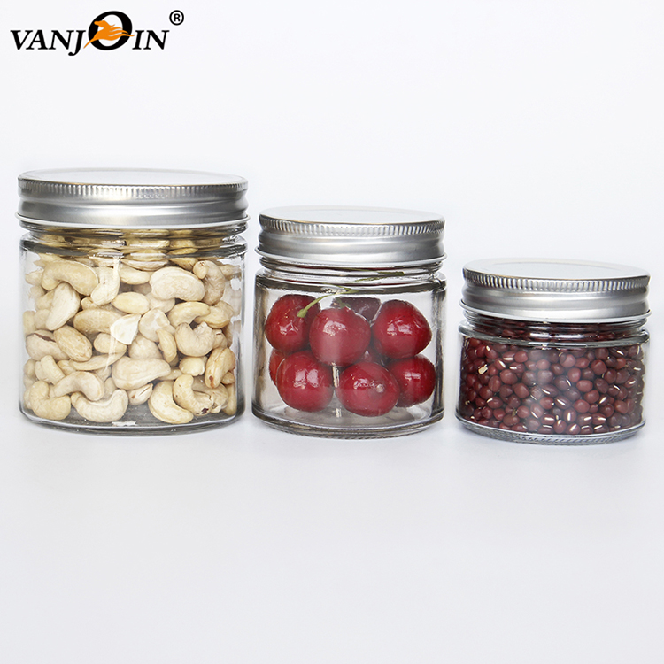High Quality On Sale 2oz 3oz 4oz 12oz 24oz Glass Food Storage Jars Packing Jars with Aluminum Cap