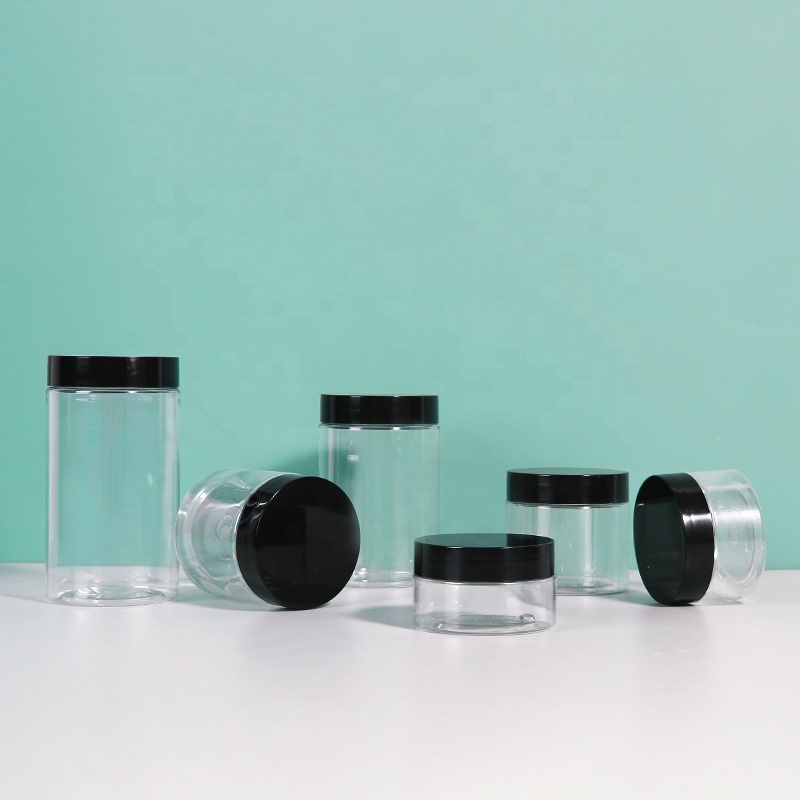 High Quality Plastic PET Clear Cream Jar with Black Lid Round Shape 60g 80g 100g 120g 200g 250g Cosmetic Container