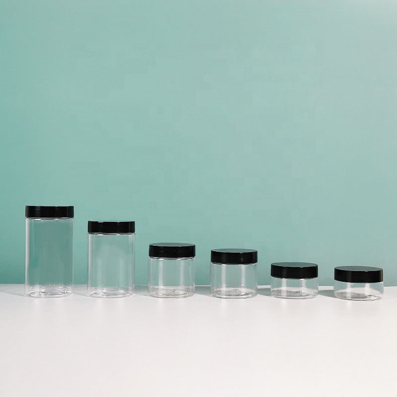 High Quality Plastic PET Clear Cream Jar with Black Lid Round Shape 60g 80g 100g 120g 200g 250g Cosmetic Container