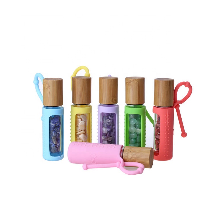 High Quality Protective Silicon Holder Colorful 10ml Glass Roll On Bottle With Aluminium Lid