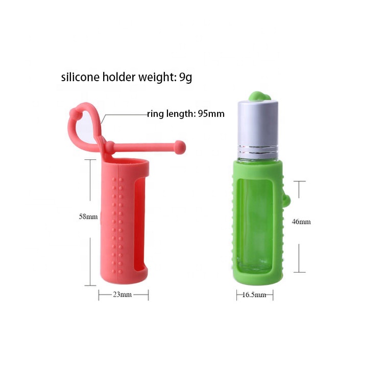 High Quality Protective Silicon Holder Colorful 10ml Glass Roll On Bottle With Aluminium Lid