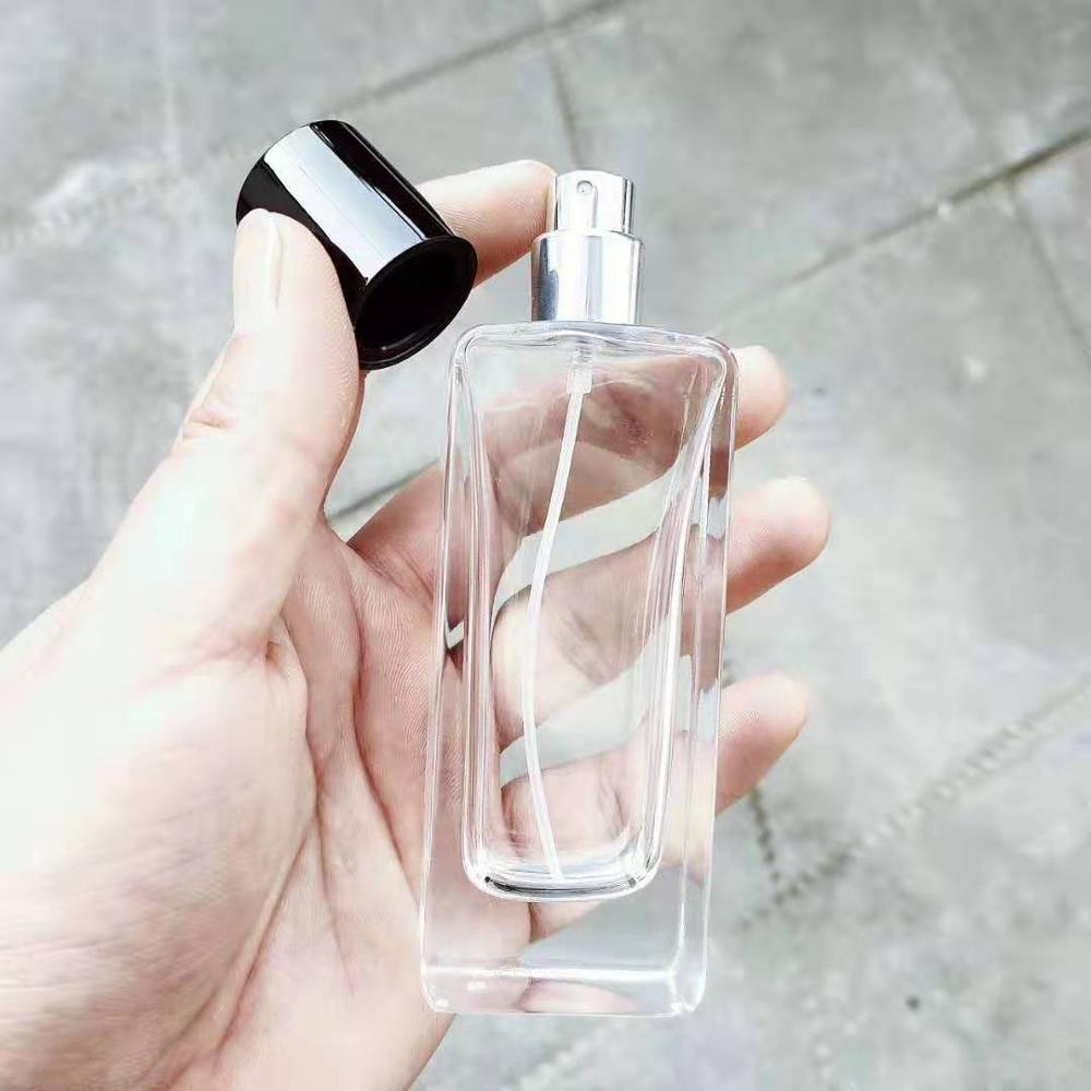 High Quality Rectangle Square Empty Thick 50ml Crimp Perfume Glass Bottles Glass Parfum Spray Bottle Wholesale