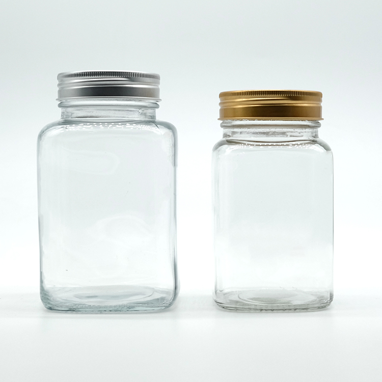 High Quality Rectangular Shape Glass Jar 500ml Juice Clear Jar in Stock 350ml Jam Glass Jar