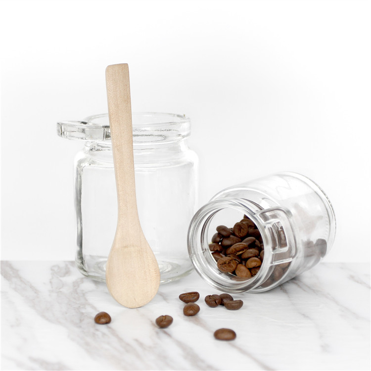High Quality Round Glass Jar With Wooden Stopper and Spoon