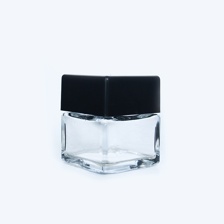 High Quality Square Glass Jar with Twist Off Lid and Plastic Outer Cap