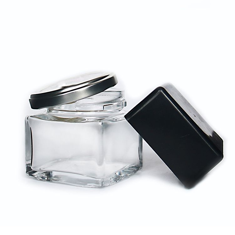 High Quality Square Glass Jar with Twist Off Lid and Plastic Outer Cap